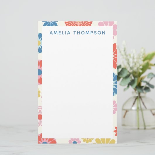 Cute Scandi Boho Folk Flower Pattern Personalized Briefpapier (Staand voorkant)
