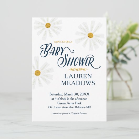Cute Scandi Daisy Baby shower Invitation Kaart (Staand voorkant)