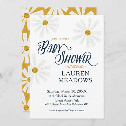 Cute Scandi Daisy Baby shower Invitation Kaart (Voorkant / Achterkant)