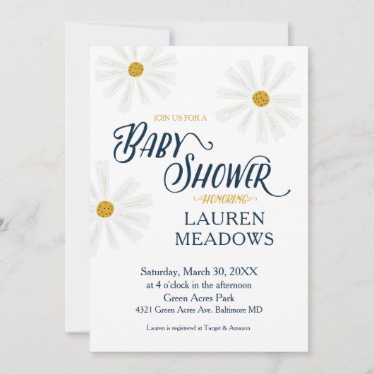 Cute Scandi Daisy Baby shower Invitation Kaart (Voorkant)