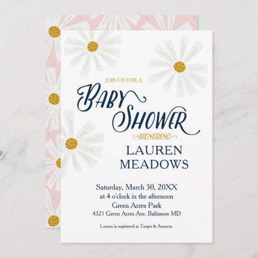 Cute Scandi Daisy Baby shower Invitation Kaart (Voorkant / Achterkant)