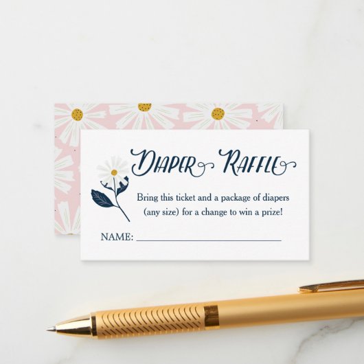 Cute Scandi Daisy Diaper Raffle Ticket Enclosure C Informatiekaartje (Voorkant / Achterkant in situ)