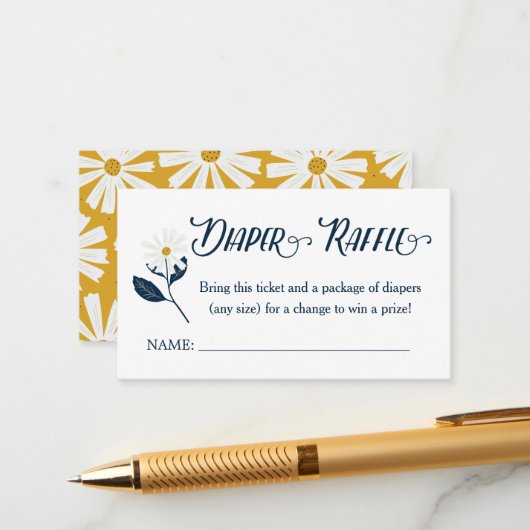 Cute Scandi Daisy Diaper Raffle Ticket Informatiekaartje (Voorkant / Achterkant in situ)