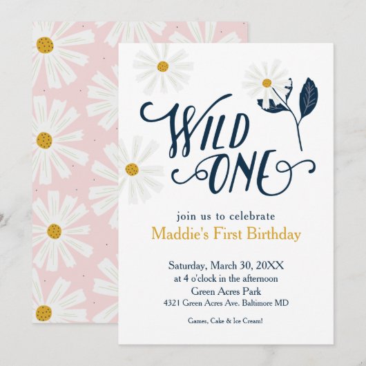 Cute Scandi Daisy Wild een eerste verjaardag Kaart (Voorkant / Achterkant)