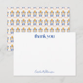 Cute Scandi Folk Flowers in Blue Baby shower Bedankkaart (Voorkant / Achterkant)