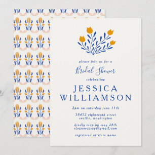 Cute Scandi Folk Flowers in Blue Vrijgezellenfeest Kaart