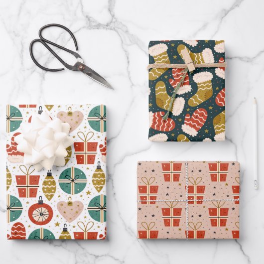 Cute Scandi Holiday Patronen Inpakpapier Vel (Voorkant)