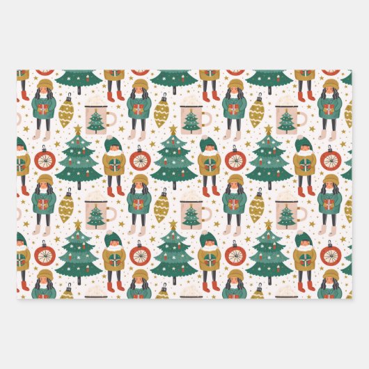 Cute Scandi-kerstpatronen Inpakpapier Vel (Voorkant)
