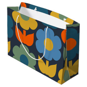 Cute Scandi Retro Modern Floral Pattern Blue Groot Cadeauzakje