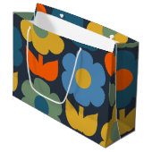 Cute Scandi Retro Modern Floral Pattern Blue Groot Cadeauzakje (Voorkant Gekanteld)