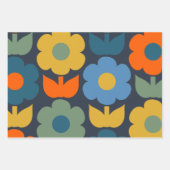Cute Scandi Retro Modern Floral Pattern Blue Inpakpapier Vel (Voorkant 3)