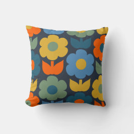 Cute Scandi Retro Modern Floral Pattern Blue Kussen