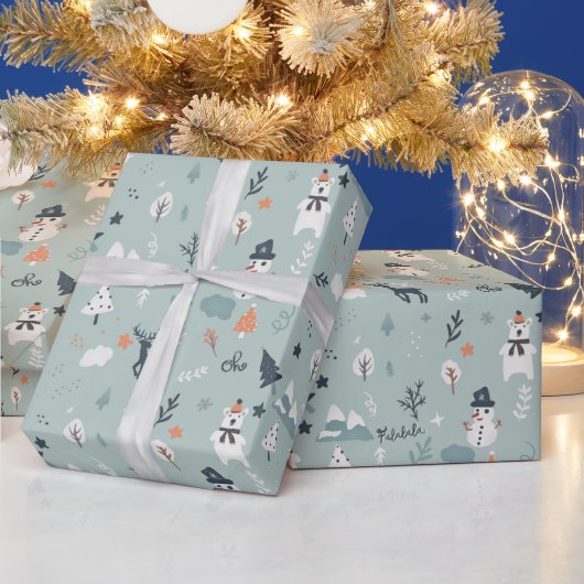 Cute scandi winter met kerstpatronen cadeaupapier (Feestdagen)