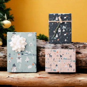 Cute scandi winter met kerstpatronen inpakpapier vel
