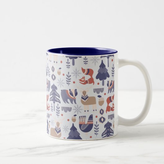 Cute Scandinavian Animal Print Tweekleurige Koffiemok (Rechts)