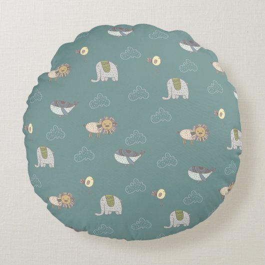 Cute Scandinavian Animals Pattern Rond Kussen (Voorkant)