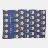 Cute Scandinavian Blue Flower Pattern Monogramed Theedoek (Horizontaal)