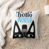 Cute Scandinavian cat met pet Hallo World Kussen (Deken)
