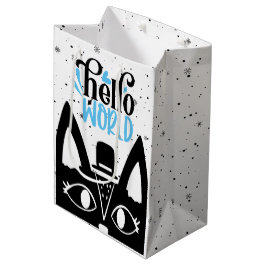 Cute Scandinavian cat met pet Hallo World Medium Cadeauzakje