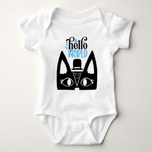 Cute Scandinavian cat met pet Hallo World Romper (Voorkant)