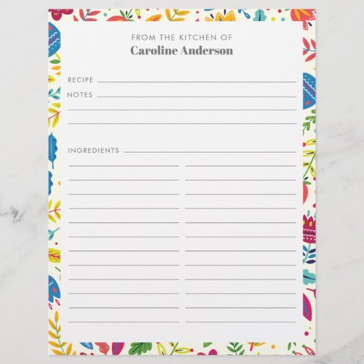 Cute Scandinavian Floral Custom Recipse Insert Flyer (Voorkant)
