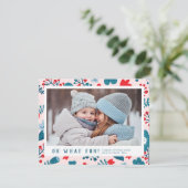 Cute Scandinavian Floral kerstfoto Card Feestdagenkaart (Staand voorkant)