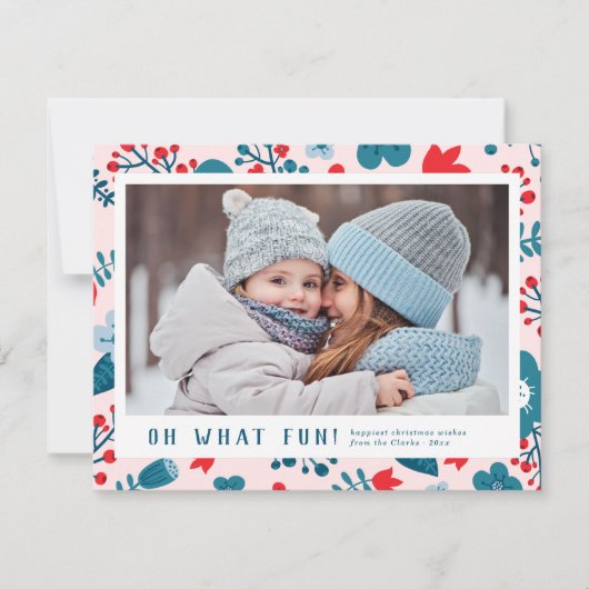 Cute Scandinavian Floral kerstfoto Card Feestdagenkaart (Voorkant)