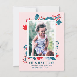 Cute  Scandinavian Floral Kerstfoto Feestdagenkaart