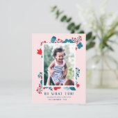 Cute  Scandinavian Floral Kerstfoto Feestdagenkaart (Staand voorkant)
