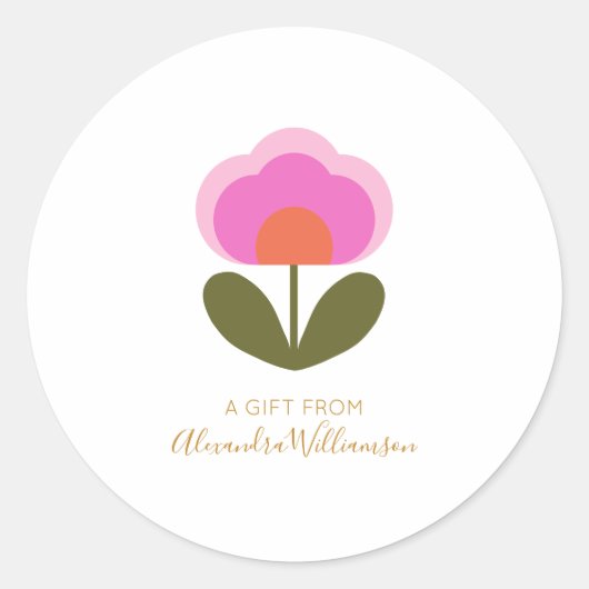 Cute Scandinavian Flower personaliseerde een cadea Ronde Sticker (Voorkant)