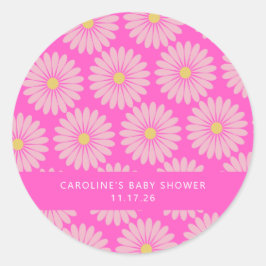 Cute Scandinavian Flower Pink Custom Baby shower Ronde Sticker