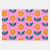 Cute Scandinavian Flowers in Pink and Oranje Inpakpapier Vel (Voorkant 2)