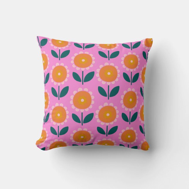 Cute Scandinavian Flowers in Pink and Oranje Kussen (Voorkant)