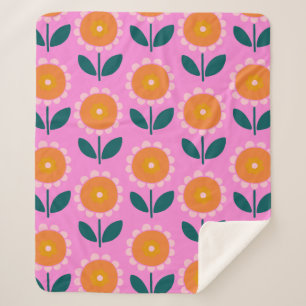 Cute Scandinavian Flowers in Pink and Oranje Sherpa Deken