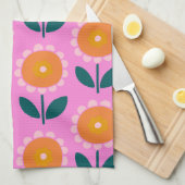 Cute Scandinavian Flowers in Pink and Oranje Theedoek (Quarter Fold)