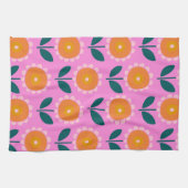 Cute Scandinavian Flowers in Pink and Oranje Theedoek (Horizontaal)