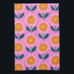 Cute Scandinavian Flowers in Pink and Oranje Theedoek<br><div class="desc">Cute Scandinavian Flowers in Pink and Oranje Kitchen Towel</div>
