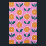 Cute Scandinavian Flowers in Pink and Oranje Theedoek<br><div class="desc">Cute Scandinavian Flowers in Pink and Oranje Kitchen Towel</div>