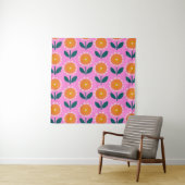 Cute Scandinavian Flowers in Pink and Oranje Wandkleed (In situ)