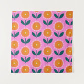 Cute Scandinavian Flowers in Pink and Oranje Wandkleed (Voorkant)