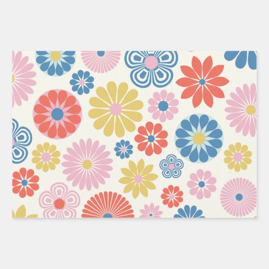 Cute Scandinavian Folk Flowers in Red Yellow Blue Inpakpapier Vel (Voorkant 2)