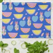 Cute Scandinavian Fruit Pattern Blue Whimsical Theedoek (Gevouwen)