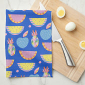 Cute Scandinavian Fruit Pattern Blue Whimsical Theedoek (Quarter Fold)