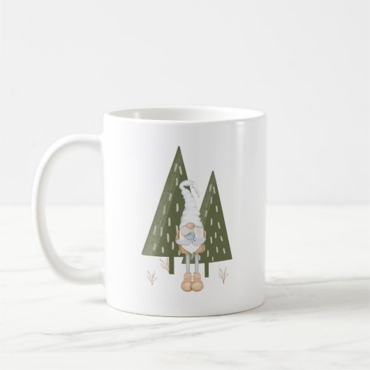 Cute Scandinavian Gnome Bird Pine Trees Koffiemok (Links)