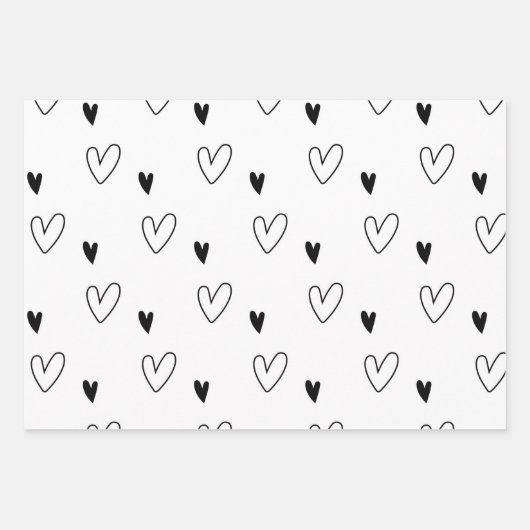 Cute Scandinavian Heart Pattern Black and White Inpakpapier Vel (Voorkant 3)