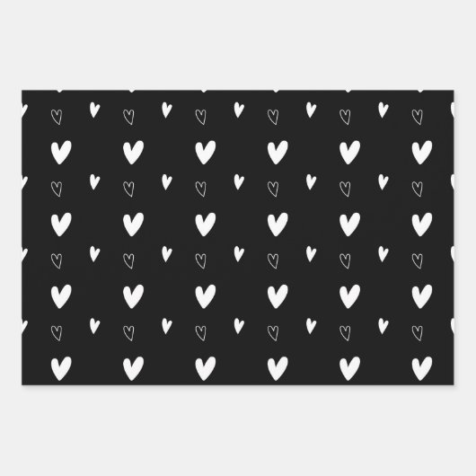 Cute Scandinavian Heart Pattern Black and White Inpakpapier Vel (Voorkant 2)