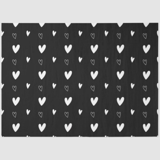 Cute Scandinavian Heart Pattern Black and White Tissuepapier (Voorkant)