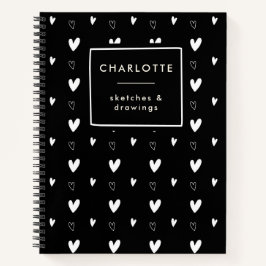 Cute Scandinavian Heart Pattern Black Personalized Notitieboek