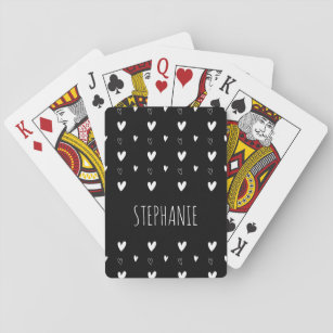 Cute Scandinavian Heart Pattern Black Personalized Pokerkaarten