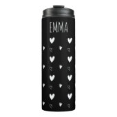 Cute Scandinavian Heart Pattern Black Personalized Thermosbeker (Voorkant)